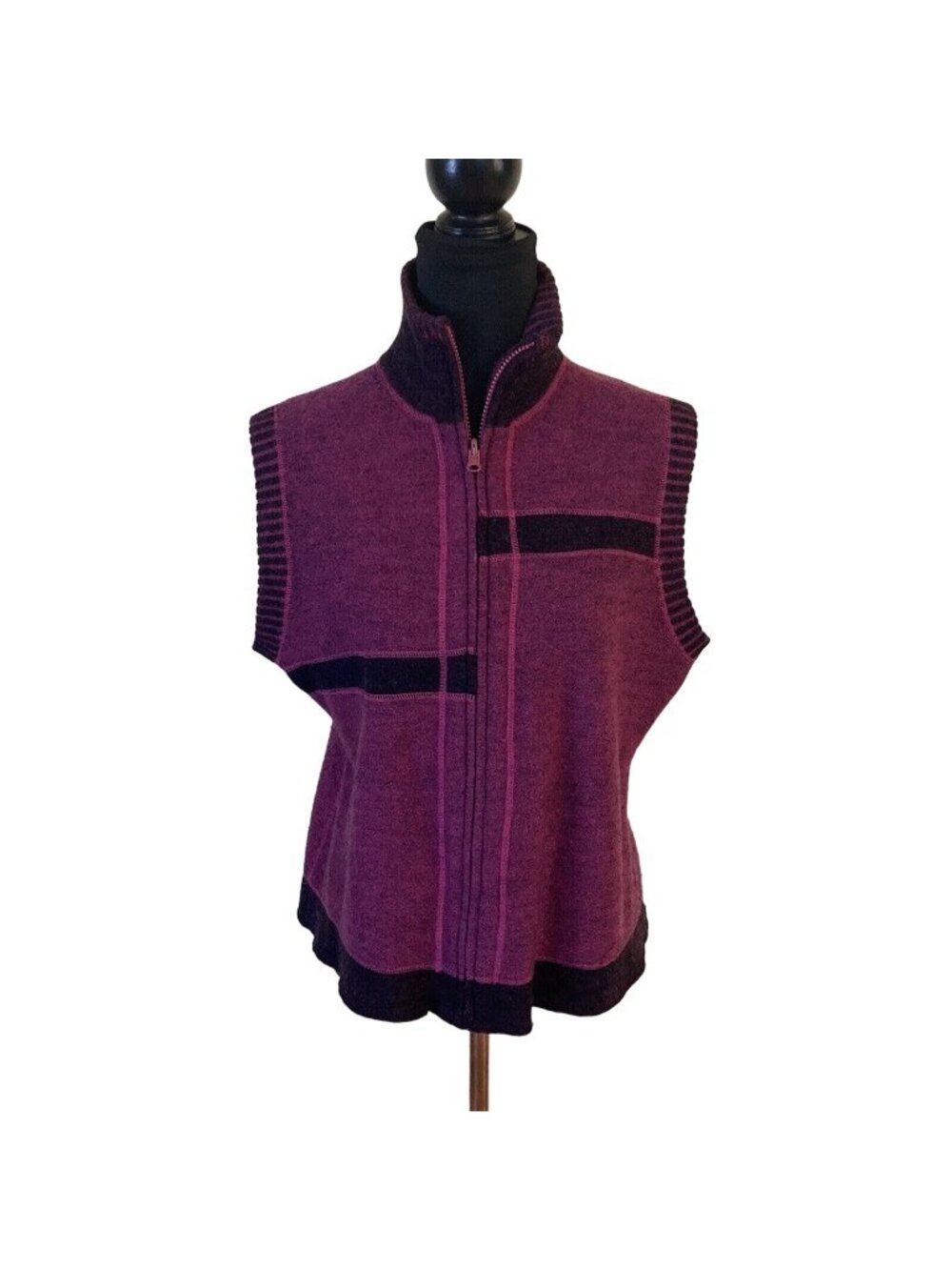 Vtg Purple Womens Wool Sweater Vest Size Large Cold Weather Layering Top Jacket